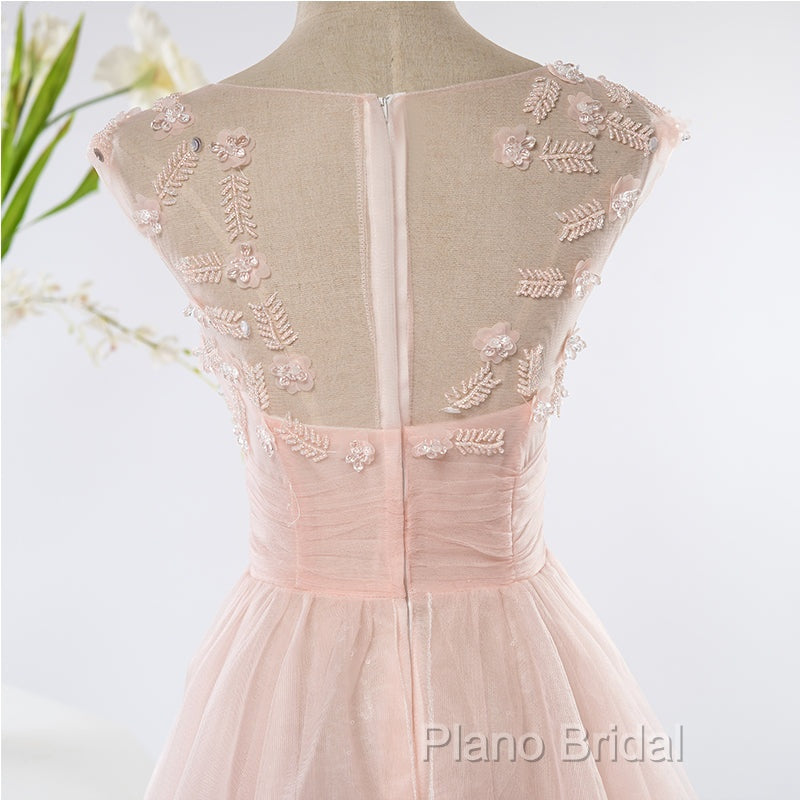 Pink Elegant Tulle A-Line Floor Length Wedding Party Dresses, Light Pink Gown