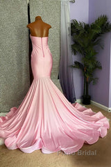 Pink High Neck Mermaid Beading Satin Formal Prom Dresses