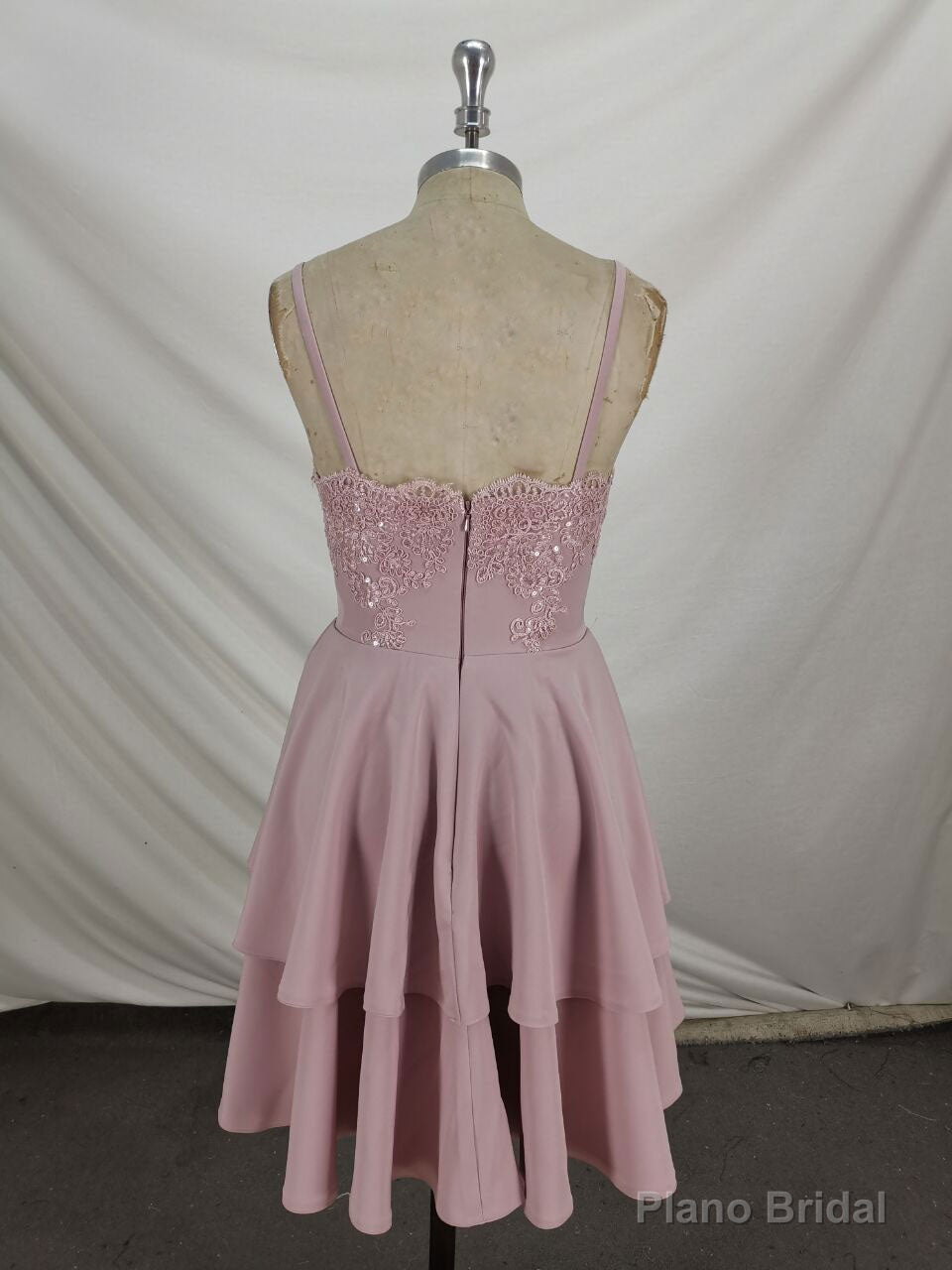 Pink Lace Satin Lace Short Prom Dress, Pink Homecoming Dresses Secondary image