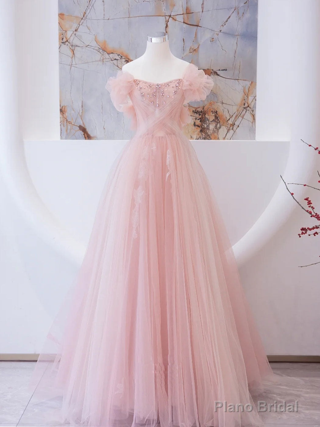 Pink Long prom dress, Pink A line Formal Graduation Dresses Main image