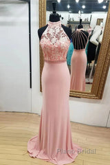 Pink Mermaid Lace Long Wedding Dresses