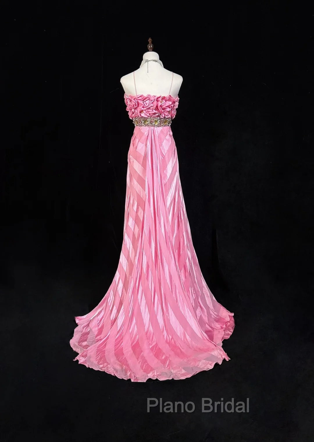 Pink Mermaid Spaghetti Straps Satin Beaded Long Formal Prom Dresses Beautiful Bridal Dresses