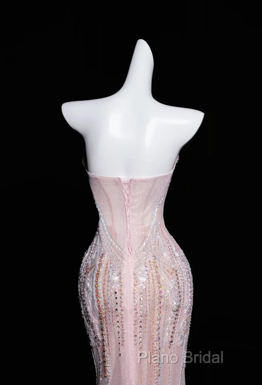 Pink Mermaid Strapless Tulle Diamond Long Formal Prom Dresses Sweet Wedding Dresses Formal Dresses