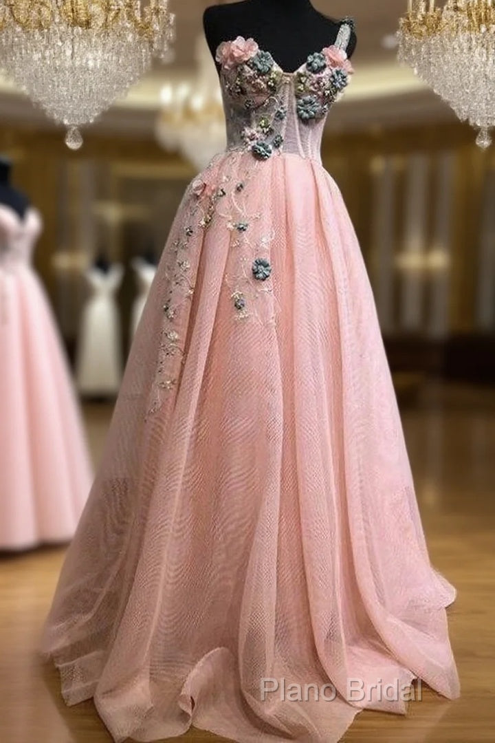 Pink Muslim Formal Dresses A-Line One-Shoulder Tulle Pearls Long Islamic Dubai Saudi Arabic Long Formal Gown Main image