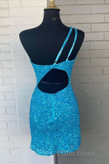 Pink Sequin One Shoulder Cutout Homecoming Dresses Gala Dresses Short