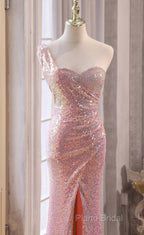 Pink Sequins Mermaid Sweetheart Long Formal Prom Dresses, Pink Sequins Formal Dresses