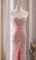 Pink Sequins Mermaid Sweetheart Long Formal Prom Dresses, Pink Sequins Formal Dresses