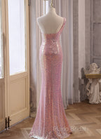 Pink Sequins Mermaid Sweetheart Long Formal Prom Dresses, Pink Sequins Formal Dresses