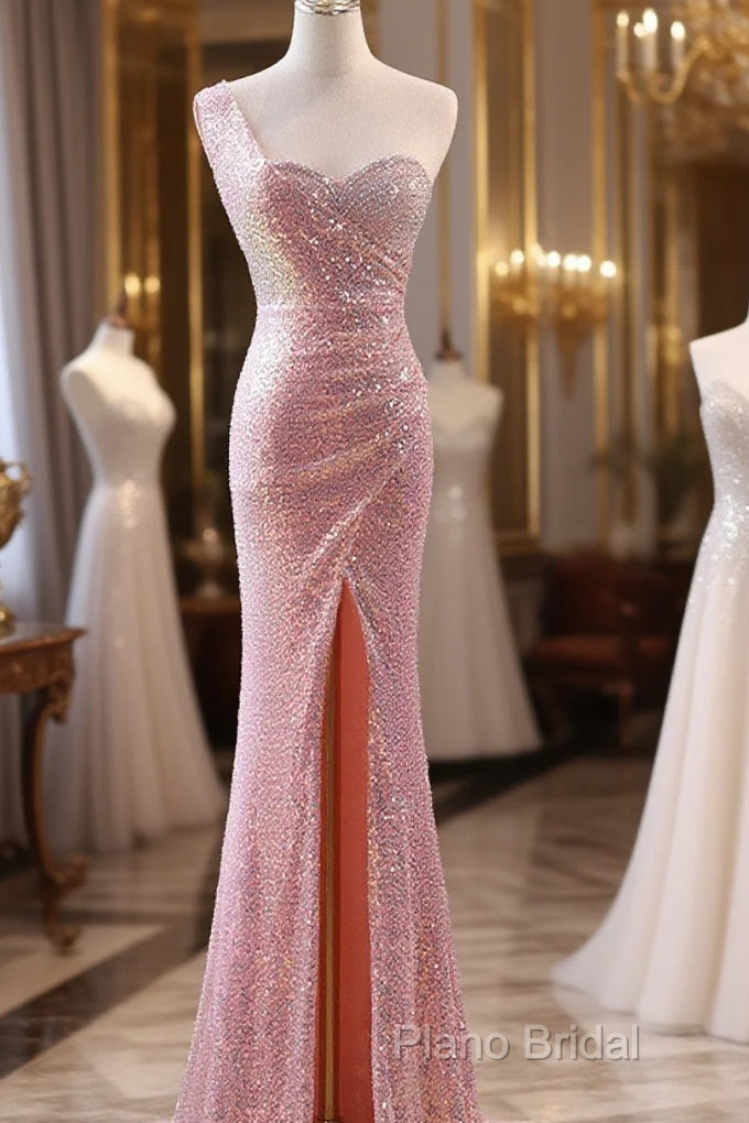 Pink Sequins Mermaid Sweetheart Long Formal Prom Dresses, Pink Sequins Formal Dresses