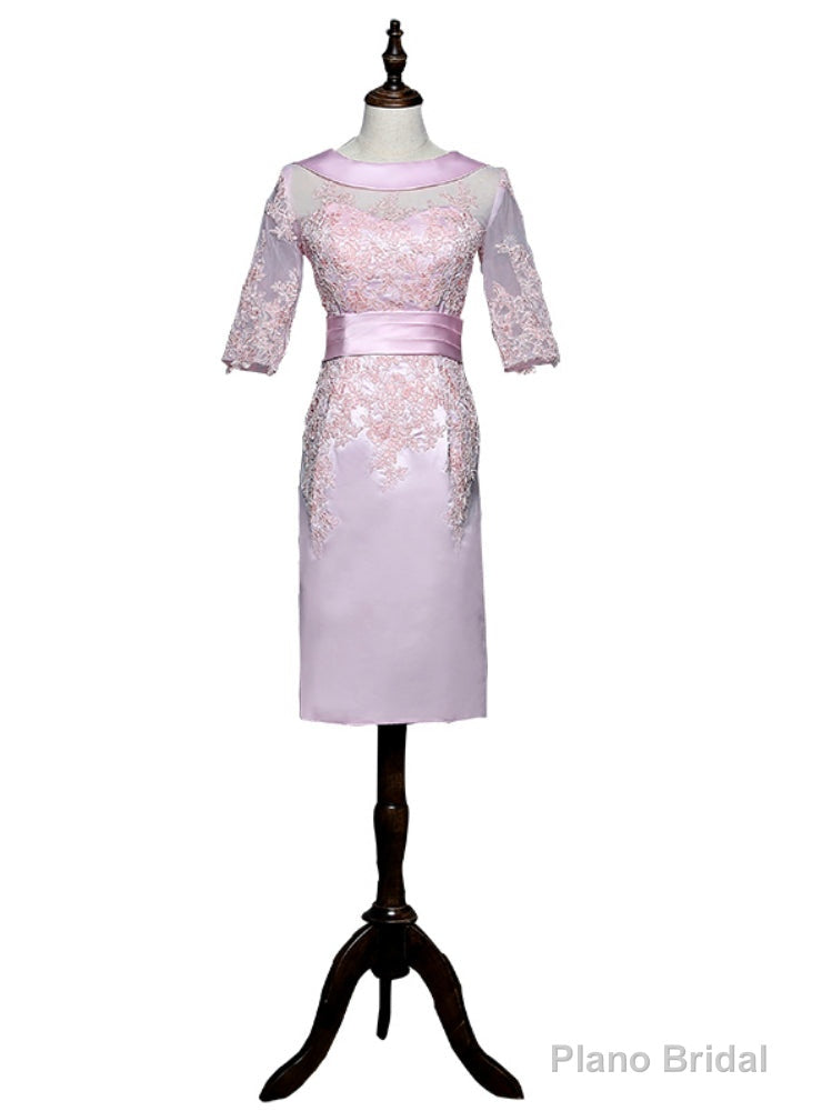 Pink Sheath Half Sleeves Appliques Mother Of The Bride Dresses