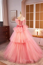 Pink Spaghetti Strap Tulle Long Formal Prom Dresses, Beautiful A-Line Formal Sweet 16 Dresses