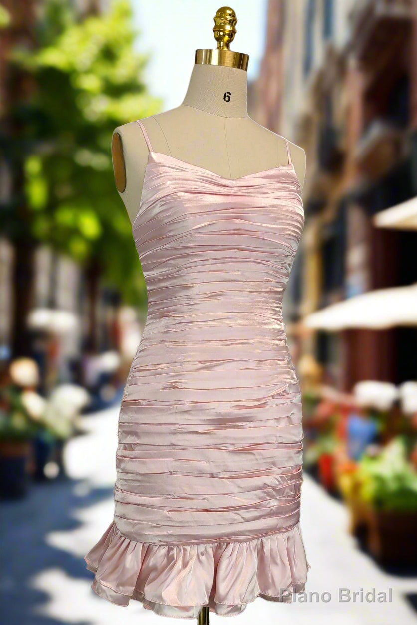 Pink Spaghetti Straps Homecoming Dresses Simple Satin Mini Dresses Secondary image