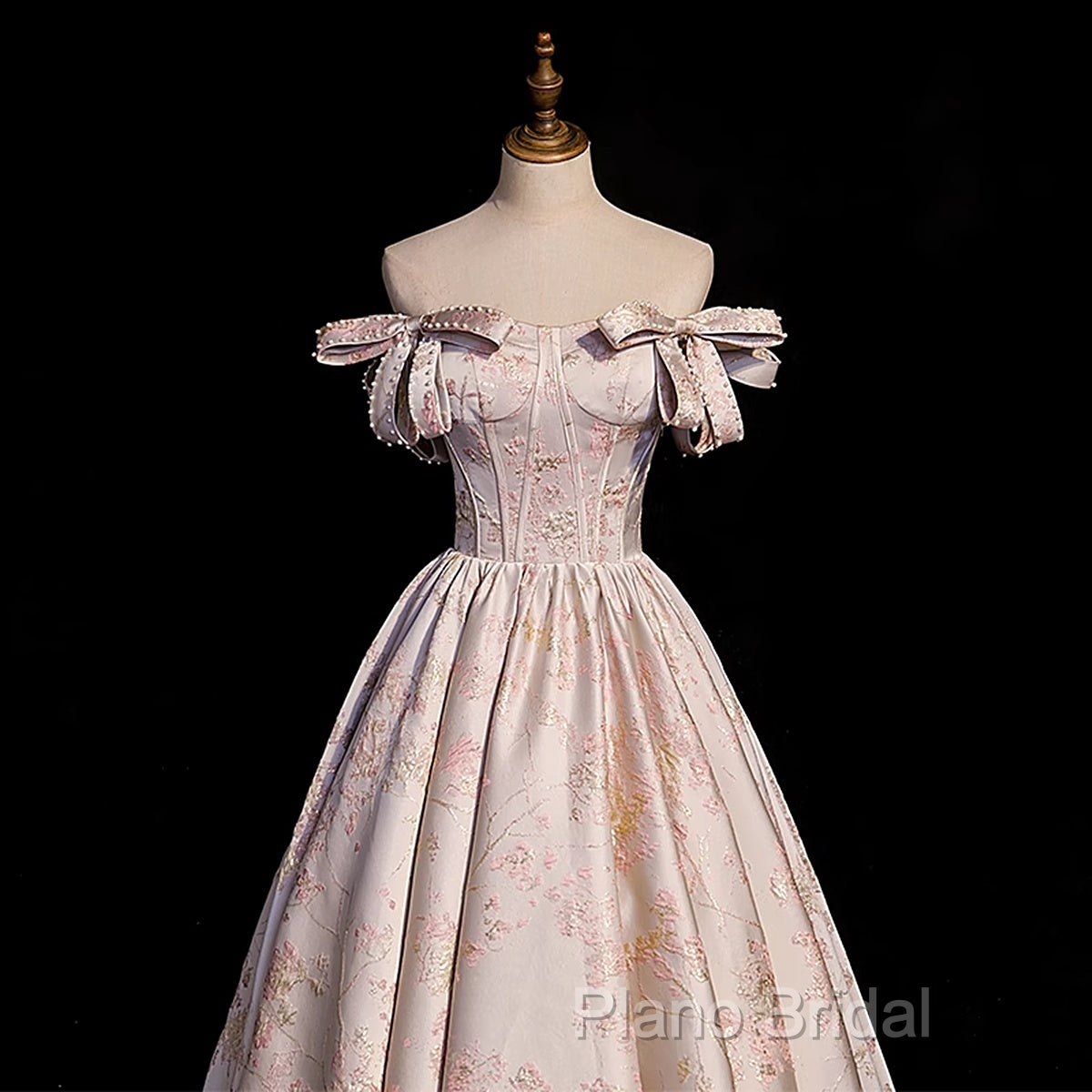 Pink Statin Off Shoulder Floral Long Party Dresses, Pink Sweetheart Formal Prom Dresses Formal Dresses Secondary image