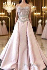 pink sweetheart neck beads long Formal Prom dress, pink evening dress