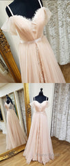 Pink sweetheart neck tulle long Formal Prom dress, pink evening dress