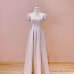 Pink Sweetheart Short Sleeves Floor Length Party Dress, Pink Wedding Party Dresses