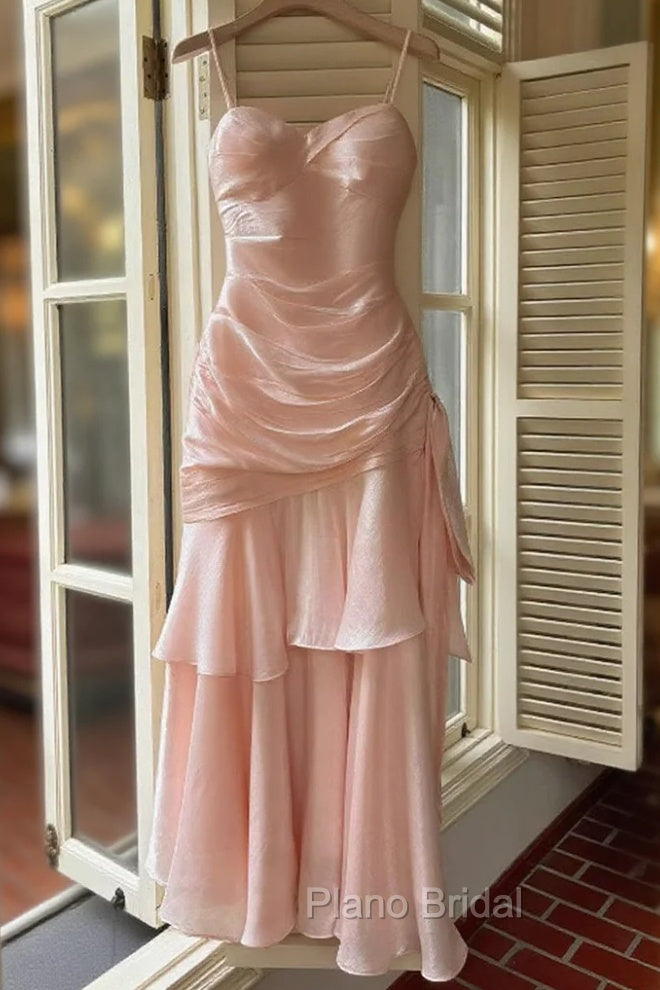 Pink Sweetheart Straps Mermaid Evening Dresses, Pink Satin Long Formal Prom Dresses Main image