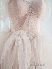 Pink sweetheart tulle long Formal Prom dress, pink tulle formal dress