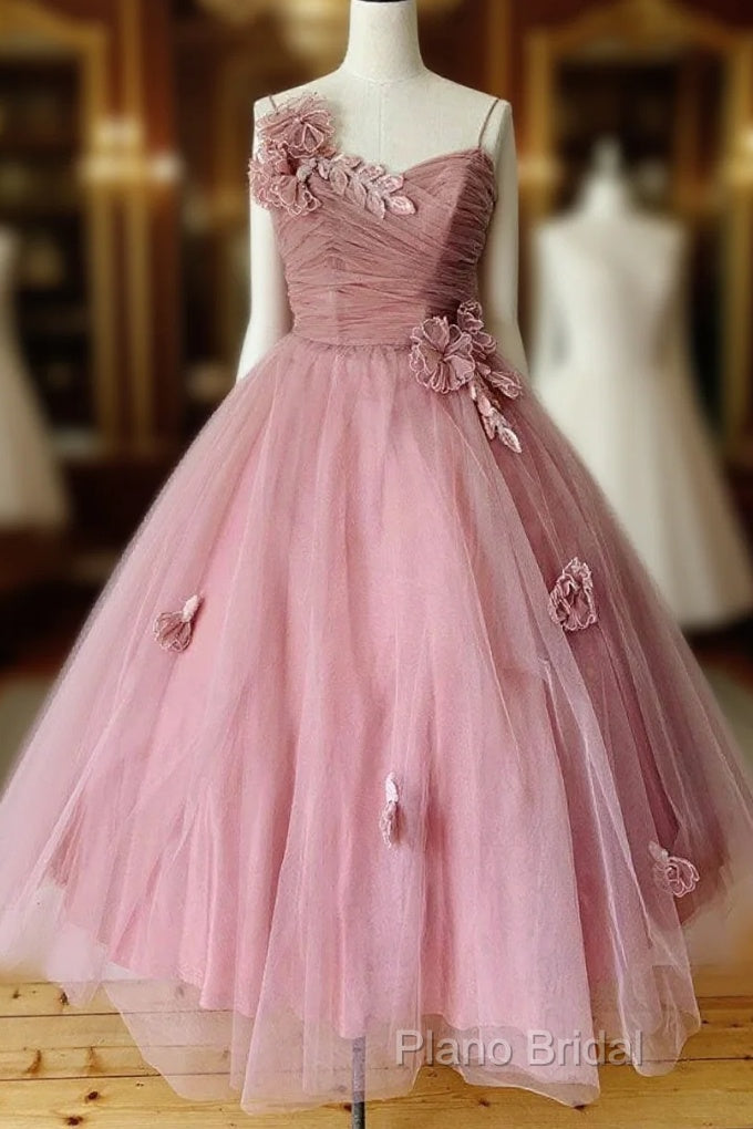 Pink Sweetheart Tulle Tea Length Formal Prom Dresses Bridesmaid Dresses Main image
