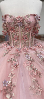 Pink Tulle Appliques Ball Gown Quinceanera Dresses