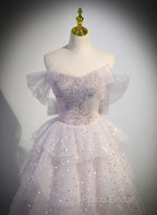 Pink Tulle Ball Gown Layers Long Party Dresses, Pink Shiny Tulle Sweet 16 Dresses