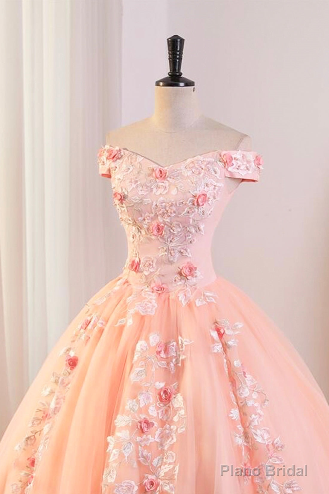 Pink Tulle Lace and Flowers Ball Gown Formal Dresses, Pink Long Sweet 16 Dresses Secondary image
