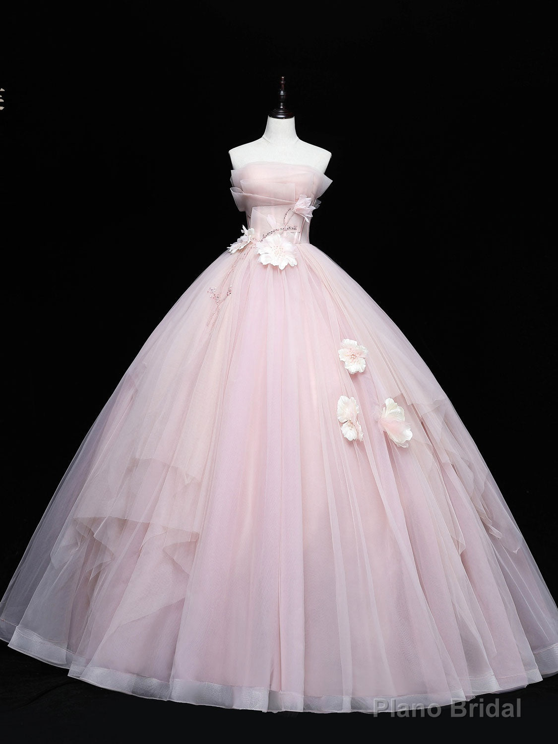 Pink Tulle Lace Applique Long Prom Dresses, Pink Sweet 16 Dresses Secondary image