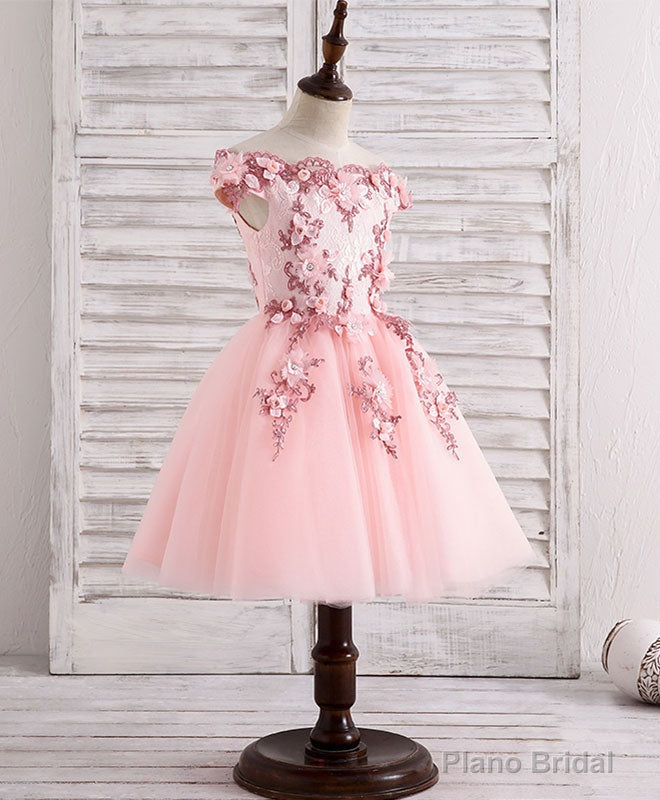 Pink Tulle Lace Applique Short Flower Girl Dresses Secondary image
