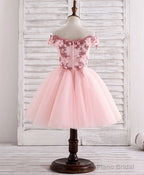 Pink Tulle Lace Applique Short Flower Girl Dresses