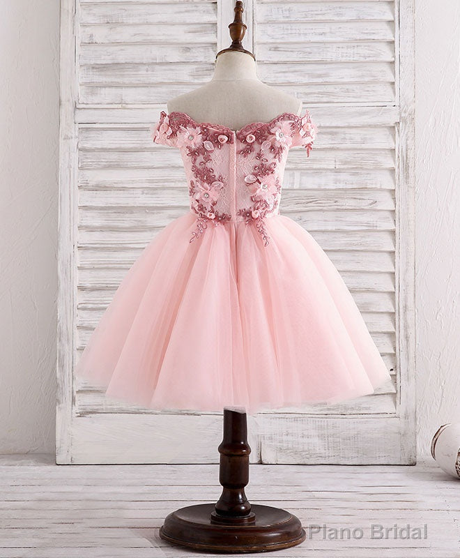 Pink Tulle Lace Applique Short Flower Girl Dresses
