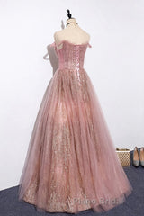 Pink tulle lace long Formal Prom dress pink tulle formal dress