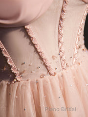 Pink tulle off shoulder long Formal Prom dress, pink tulle formal dress