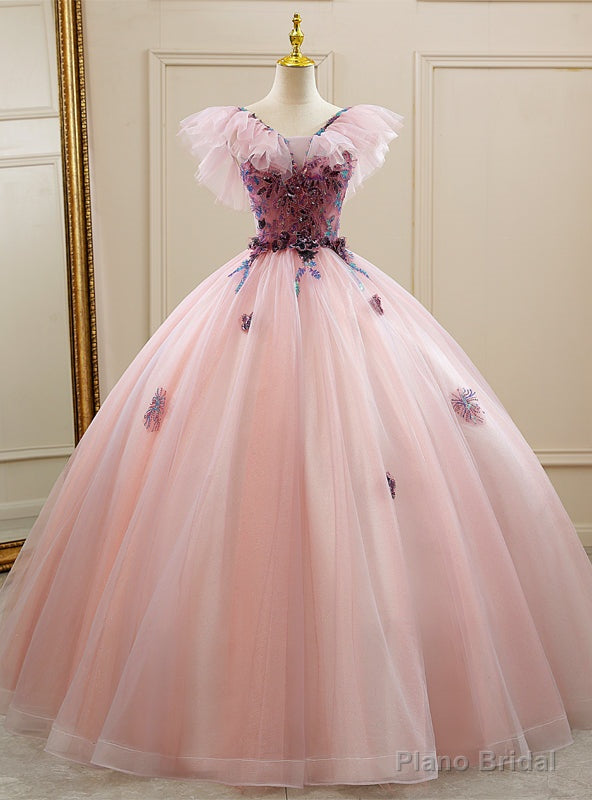 Pink Tulle Sequins Appliques Quinceanera Dresses Main image