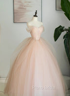 Pink Tulle Sweetheart Ball Gown Cute Sweet 16 Dresses, Pink Tulle Formal Prom Dresses