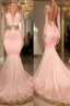 Pink V Neck Long Sleeves Mermaid Formal Prom Dresses Affordable Formal Dresses