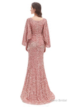 V-Neck Sequins Mermaid Prom Dresses with Sleeves