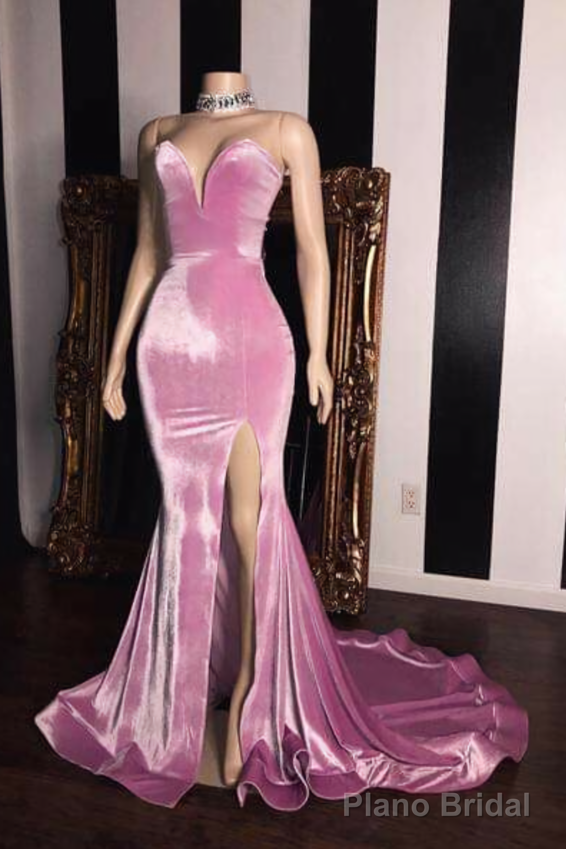 Pink Velvet Prom Evening Dresses With Mermaid Skirt Main image