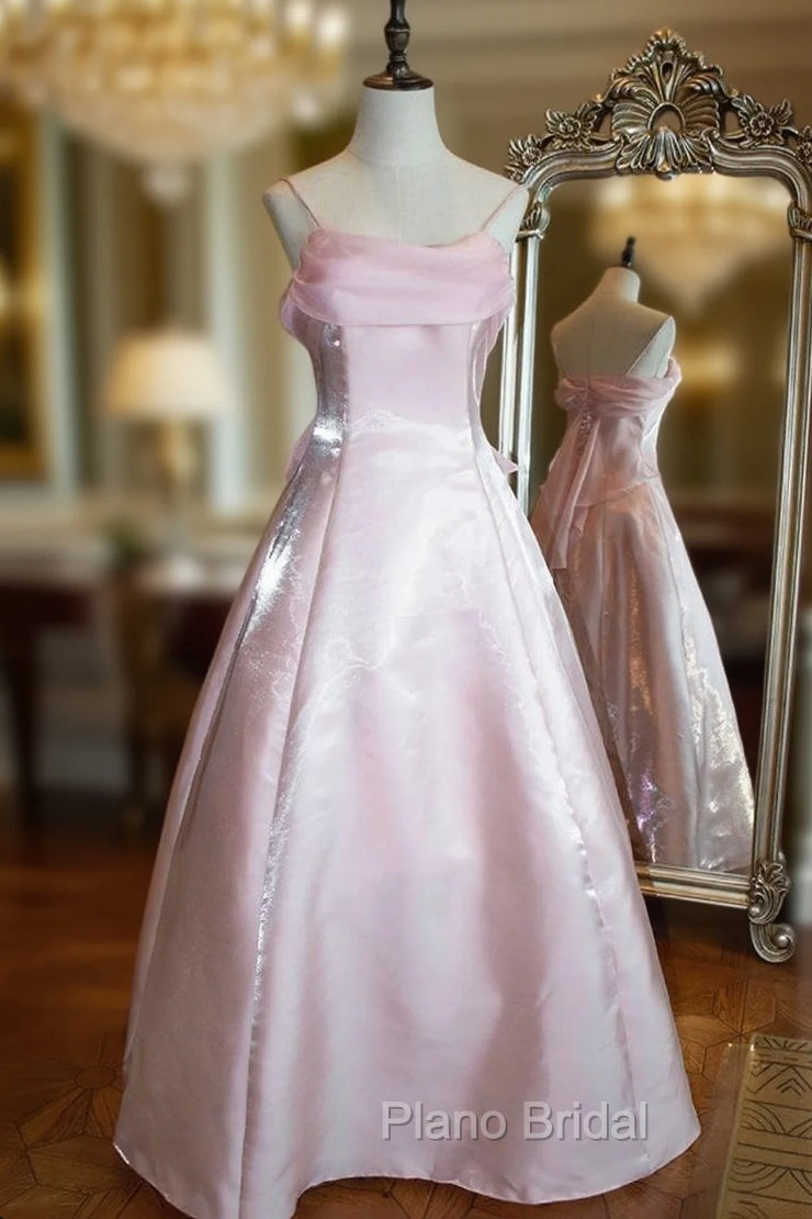 Pink Vintage Shimmering Satin Spaghetti Straps Gown Princess Dresses Main image