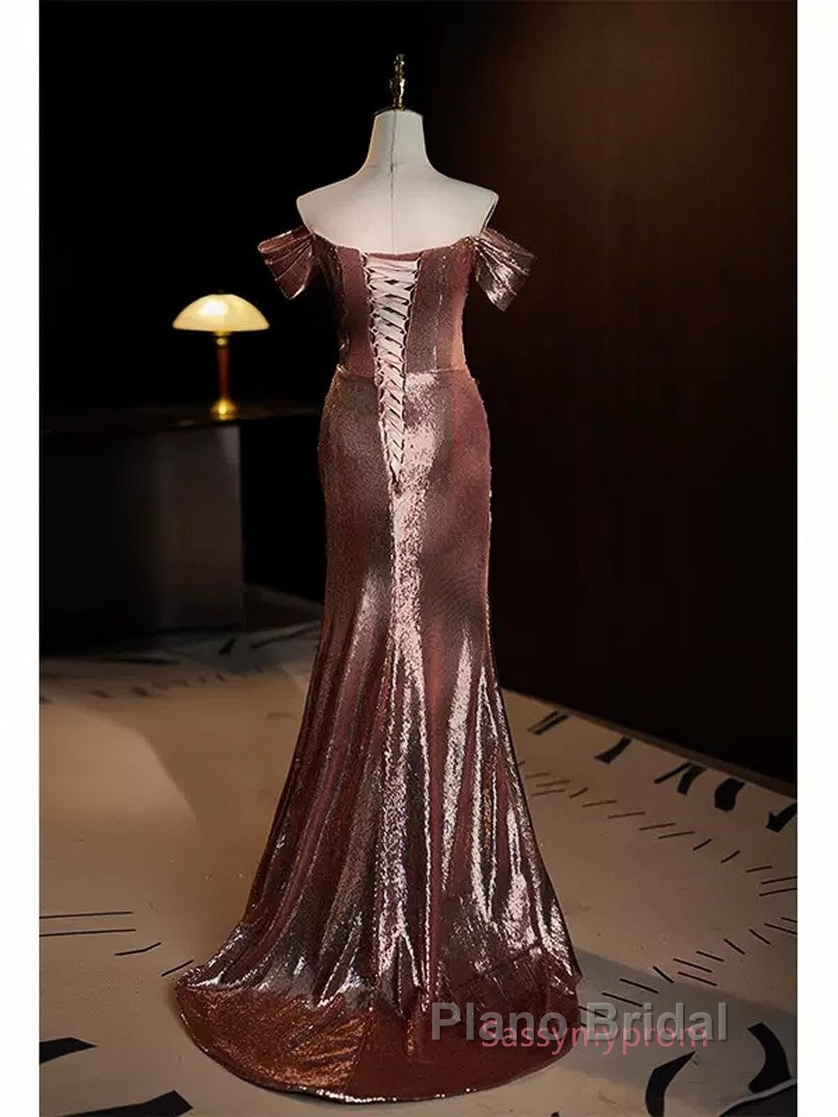 Pleat Trumpet Mermaid Coffee Sequin Formal Prom Dresses With Slit Secondary image