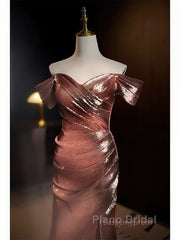 Pleat Trumpet Mermaid Coffee Sequin Formal Prom Dresses With Slit