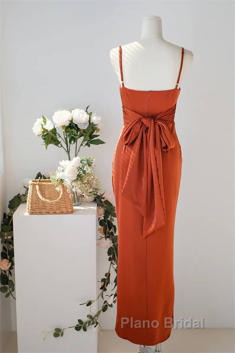 Pleated Pumpkin Sheath Bridesmaid Dresses With Belt