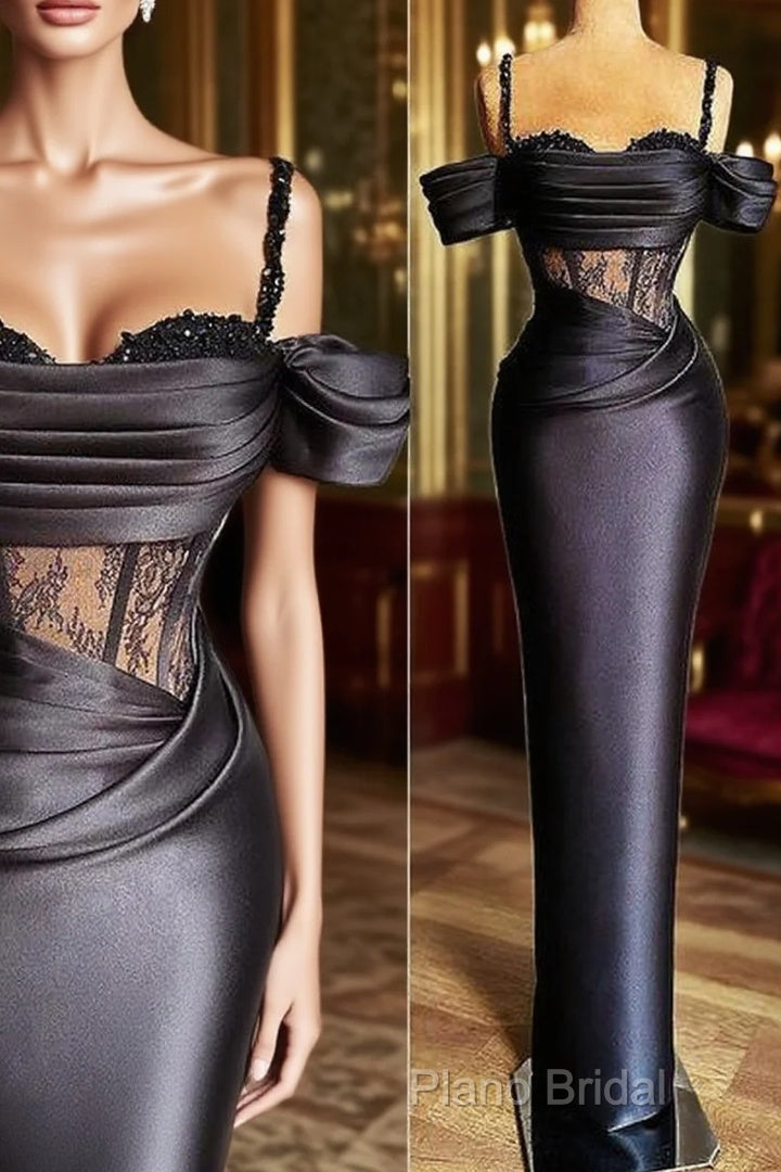 Plus Size Arabic Aso Ebi Black Lace Beaded Formal Prom Dresses Spaghetti Sheath Satin Formal Party Second Reception Gowns Main image