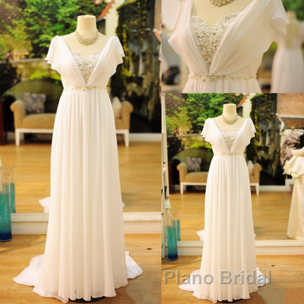 Popular Vintage Wedding Dresses Bohemia Short Sleeves Beads Peals Chiffon Bridal Dress Secondary image