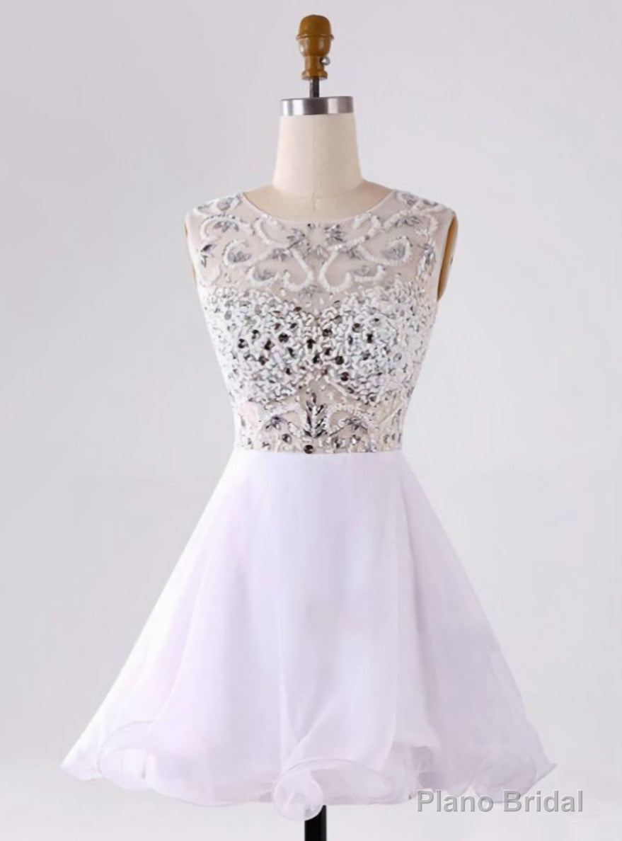 Popular White Homecoming Dresses Zippers Sleeveless A lines Bateau Mini Main image