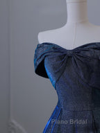 Pretty A Line Off The Shoulder Blue Sequin Long Formal Prom Dresses Evening Gowns