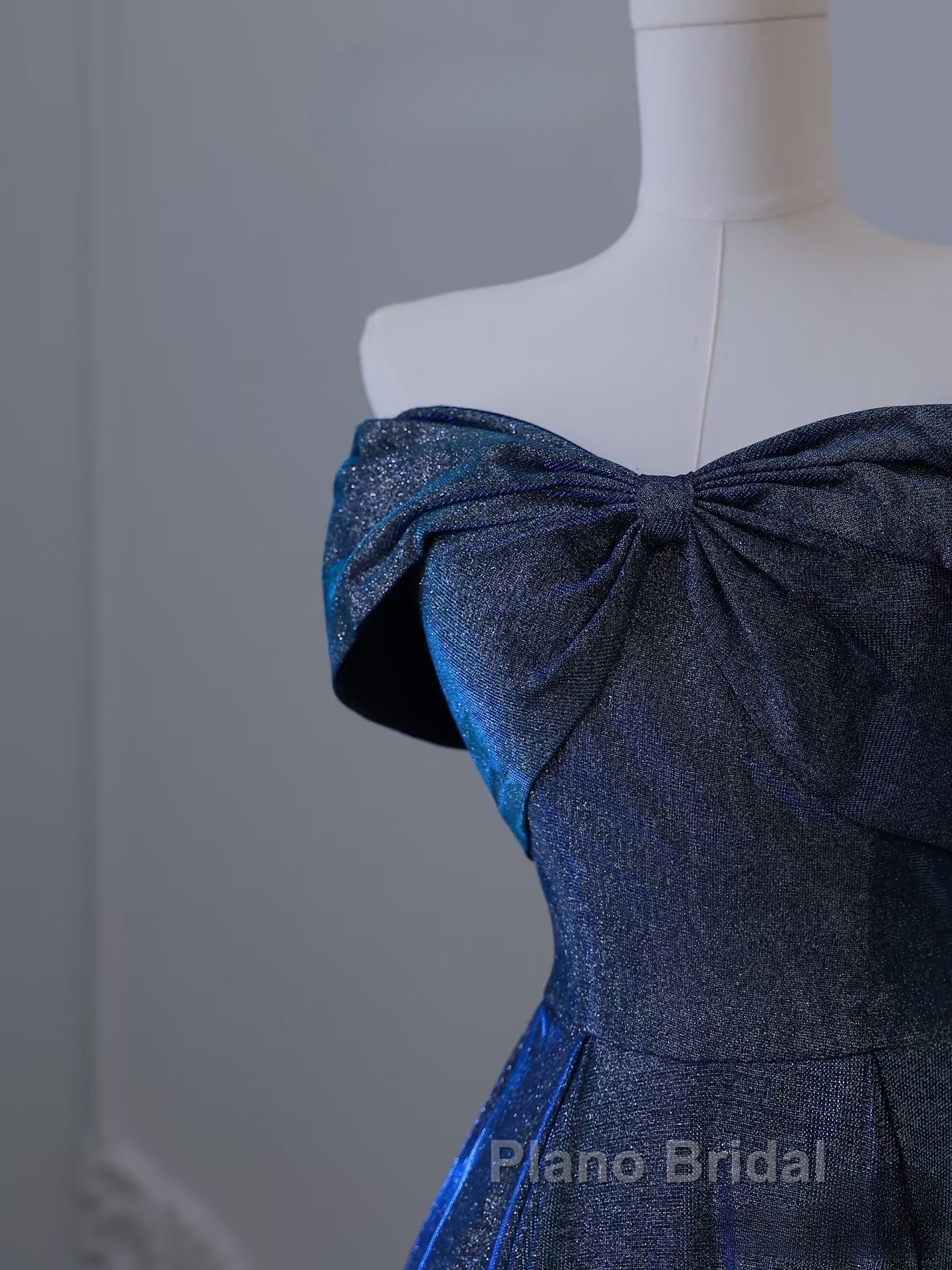 Pretty A Line Off The Shoulder Blue Sequin Long Formal Prom Dresses Evening Gowns