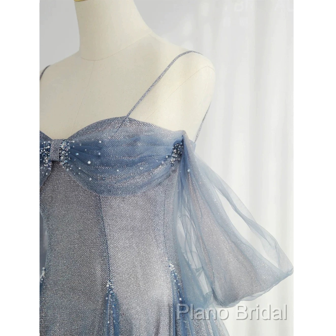 Pretty A Line Off The Shoulder Blue Sequin Tulle Long Length Formal Dresses Formal Prom Dresses Secondary image