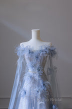 Pretty A Line Off The Shoulder Floor-Length Blue Sequin Short Sleeves Evening Dresses Formal Prom Dresses