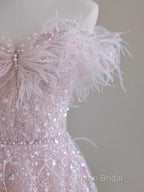 Pretty A Line Off The Shoulder Pink Sequin Long Formal Party Dresses Formal Prom Dresses