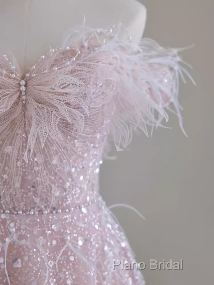 Pretty A Line Off The Shoulder Pink Sequin Long Formal Party Dresses Formal Prom Dresses